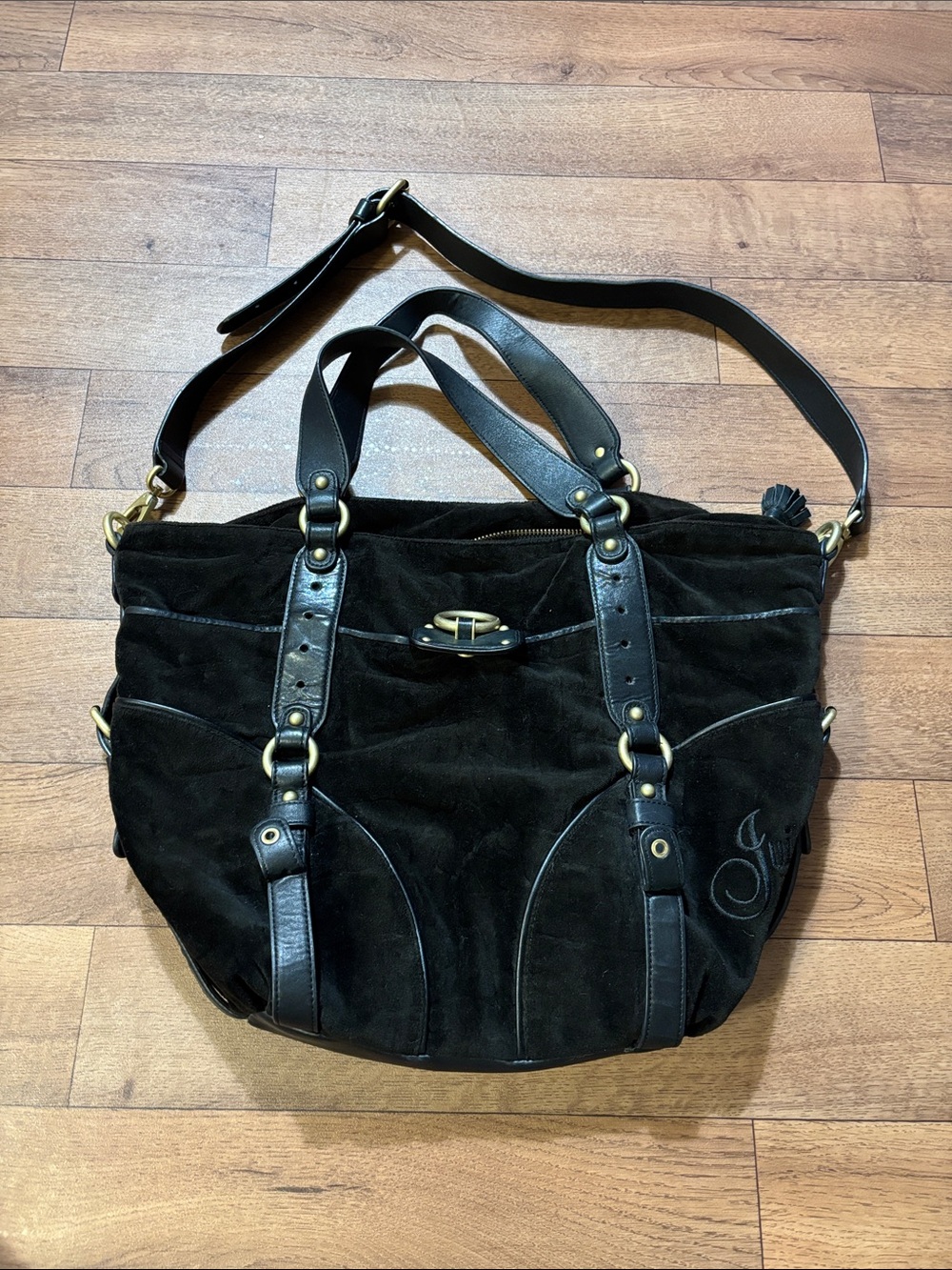 Juicy Couture LARGE brown velour leather crossbody bag purse Y2K vintage Paris